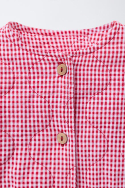 ZARA СТЕГАНАЯ КУРТКА В КЛЕТКУ ВИШИ, БЕЛЫЙ / КРАСНЫЙ