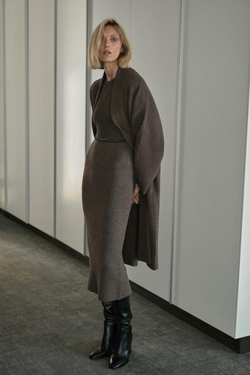 ZARA ДЛИННОЕ ТРИКОТАЖНОЕ ПАЛЬТО, СЕРОВАТО-КОРИЧНЕВЫЙ