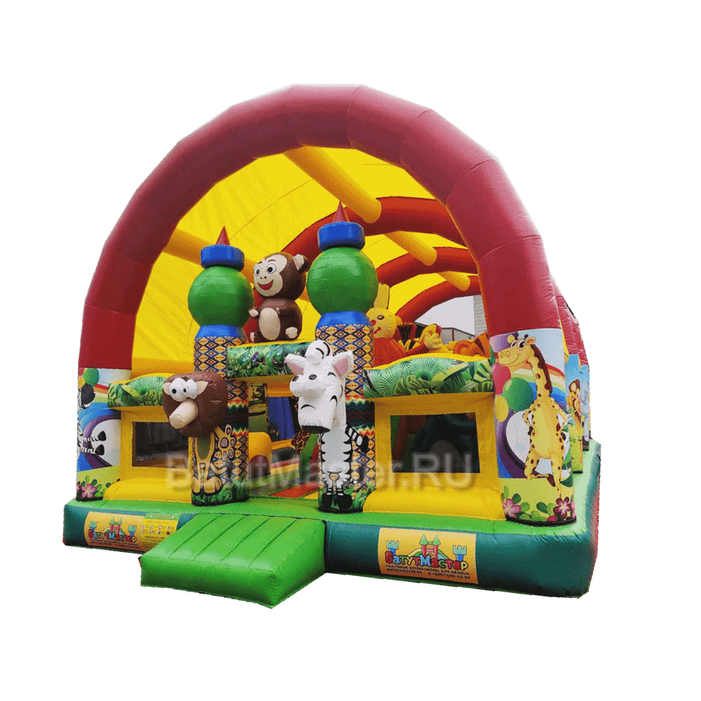 Коммерческий надувной батут "Мульти зверята" с крышей, 10*6*6 м