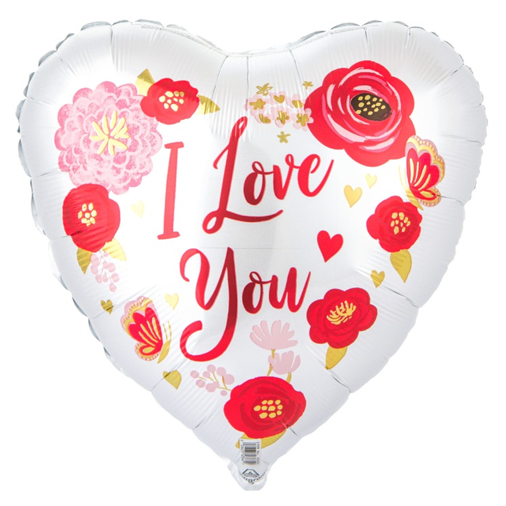 Шар Фольгированный Цветы красные сатин White (Белый)