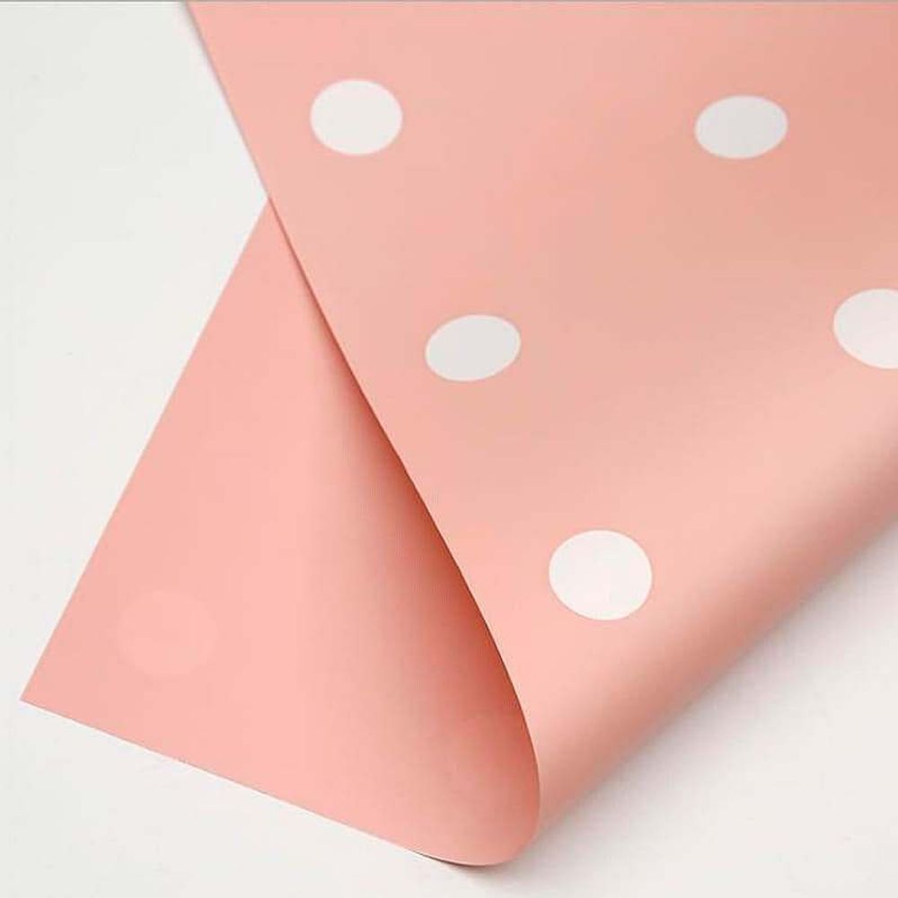 Пленка мат-я В горох 58см*10м НЕЖНО-РОЗОВЫЙ