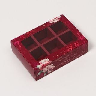 Коробка для конфет 6 шт  Бордо с рисунком