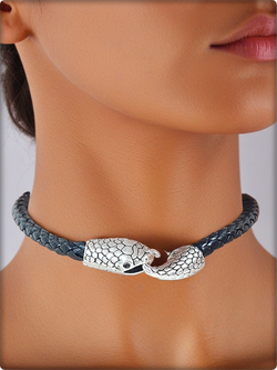 Чокер ошейник "Хвост змеи" серебристый. ПУ кожа