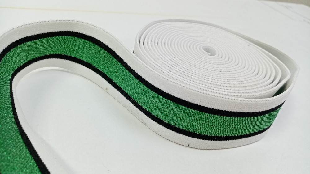 Зеленая полоса на белом, Резинка тканая 4см