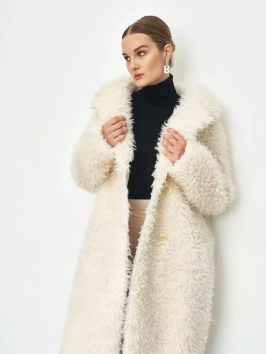 Шуба из овечьей шерсти, молочная, SilverFox