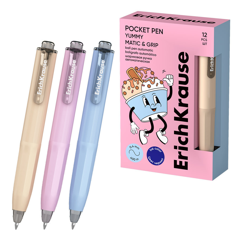 Ручка шар. EK автомат. Poсket Pen Matic&Grip Yummy 0,5мм, синяя
