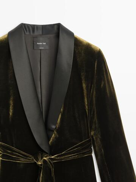 Massimo Dutti Бархатный блейзер, оливково-зеленый