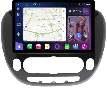 Магнитола для KIA Soul 2 2014-2019 (кондиционер, рамка глянцевая) - FarCar BX877 монитор 13" 2K QLED на Android 13, TS10, 6+128, CarPlay, 4G SIM-слот