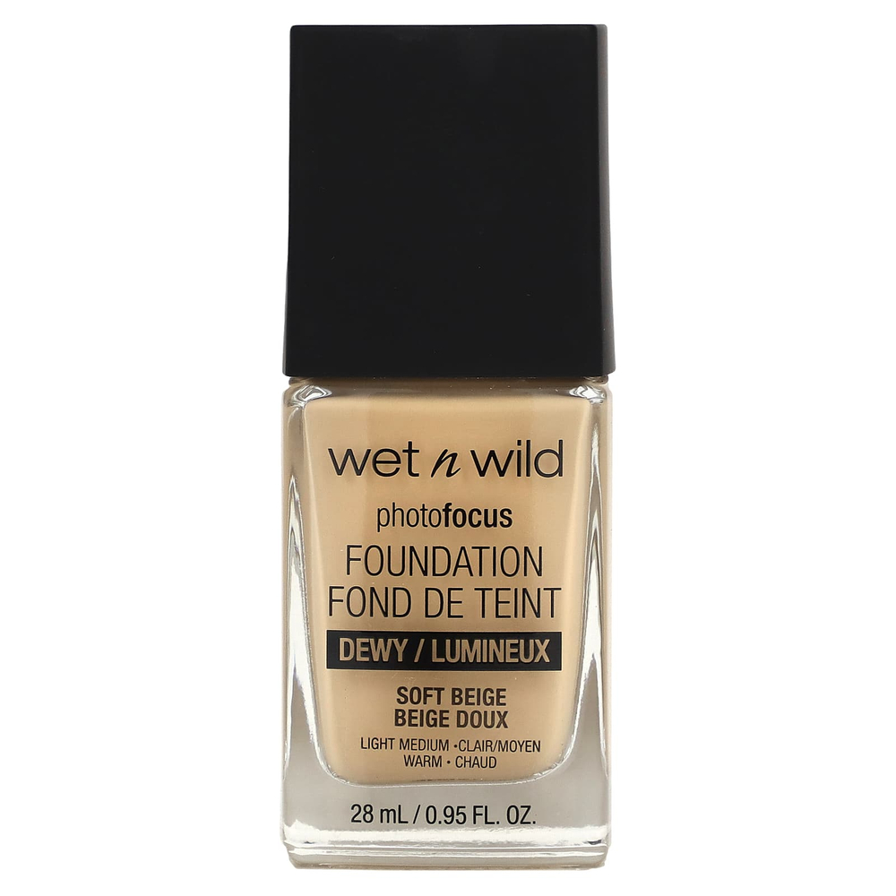 wet n wild, PhotoFocus Foundation, Dewy, мягкий бежевый, 28 мл (0,95 жидк. унц.)