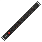 Блок розеток горизонтальный ExeGate ServerPro PDU-19H802 Al-8S-EU1.8-SW, 19", 1U, Алюминий 8 Schuko кабель с евровилкой 1.8 метра, выкл. с подсветкой, черный