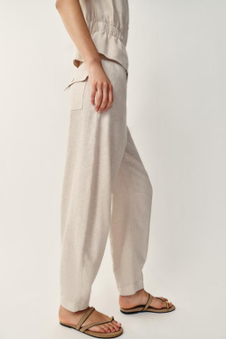 ZARA БРЮКИ BARREL ИЗ ЛЬНЯНОГО МИКСА, СВЕТЛО-БЕЖЕВЫЙ