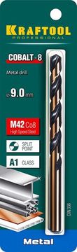 KRAFTOOL Cobalt, 9.0 х 125 мм, сталь М42, HSS-Co(8%), сверло по металлу (29656-9)