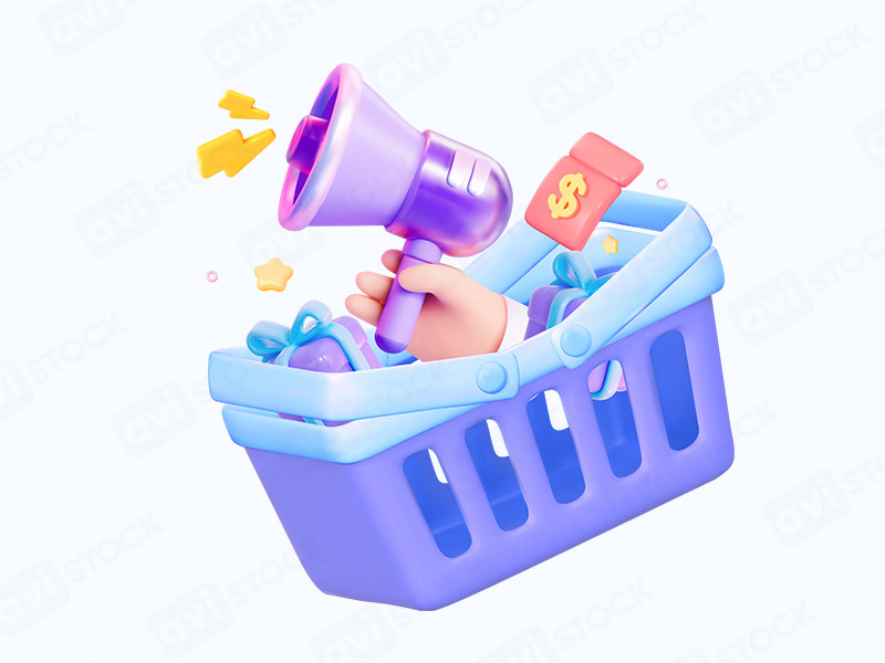 3D корзина с мегафоном, купоном и подарками