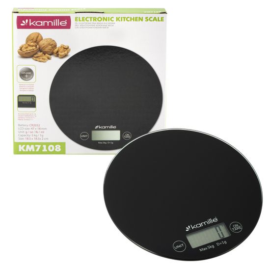 Весы кухонные электронные Kamille KM-7108 (круглые 18,5х18,5х2 см) стеклянные