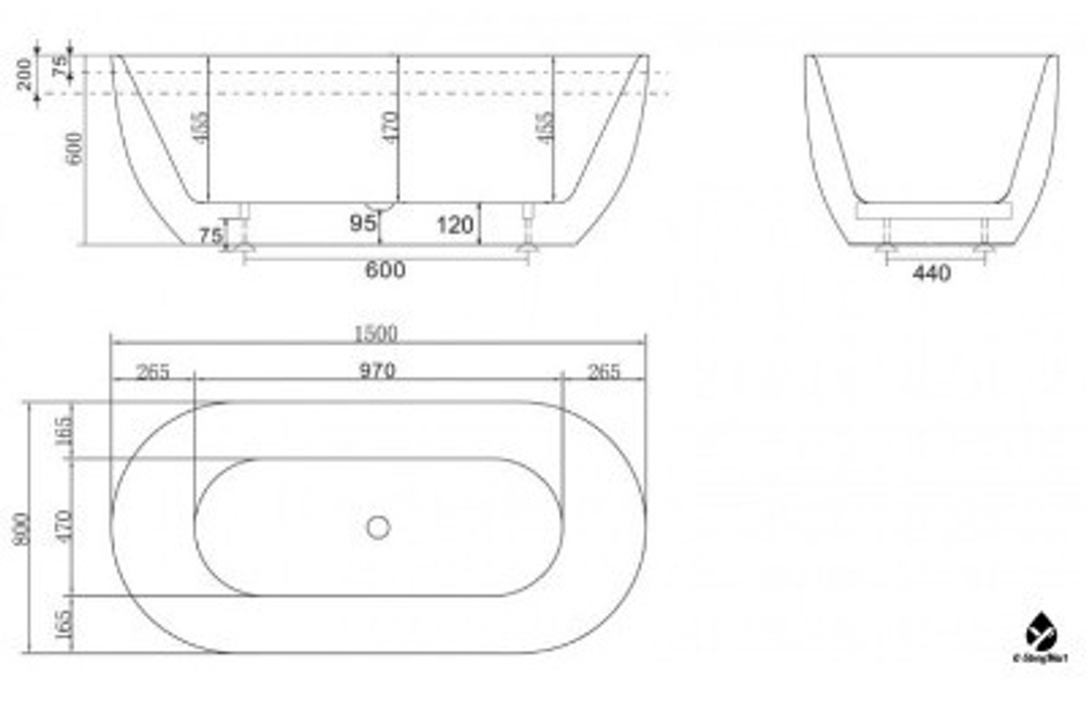 ВАННА АКРИЛОВАЯ ОТДЕЛЬНОСТОЯЩАЯ 1500*800 BELBAGNO BB70