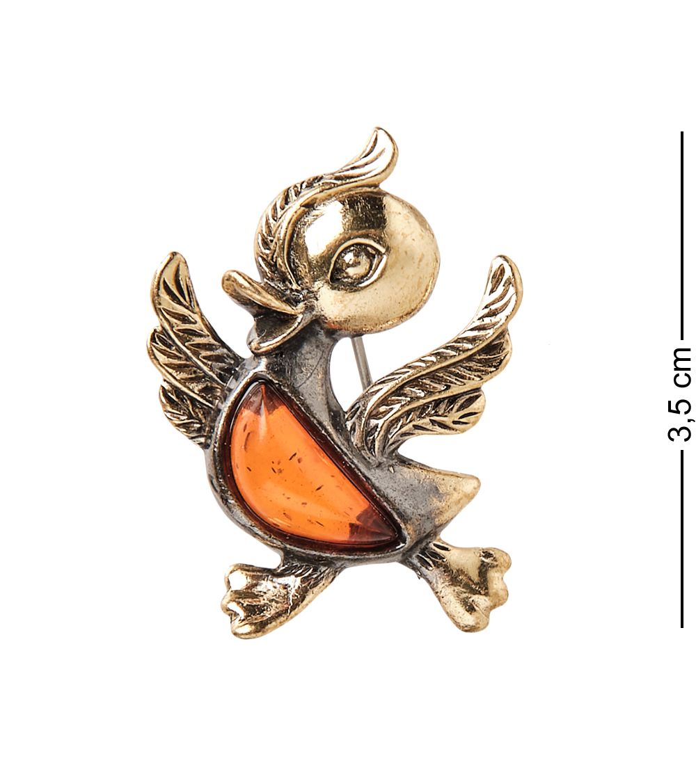 AM-2533 Брошь «Птенчик» (латунь, янтарь)