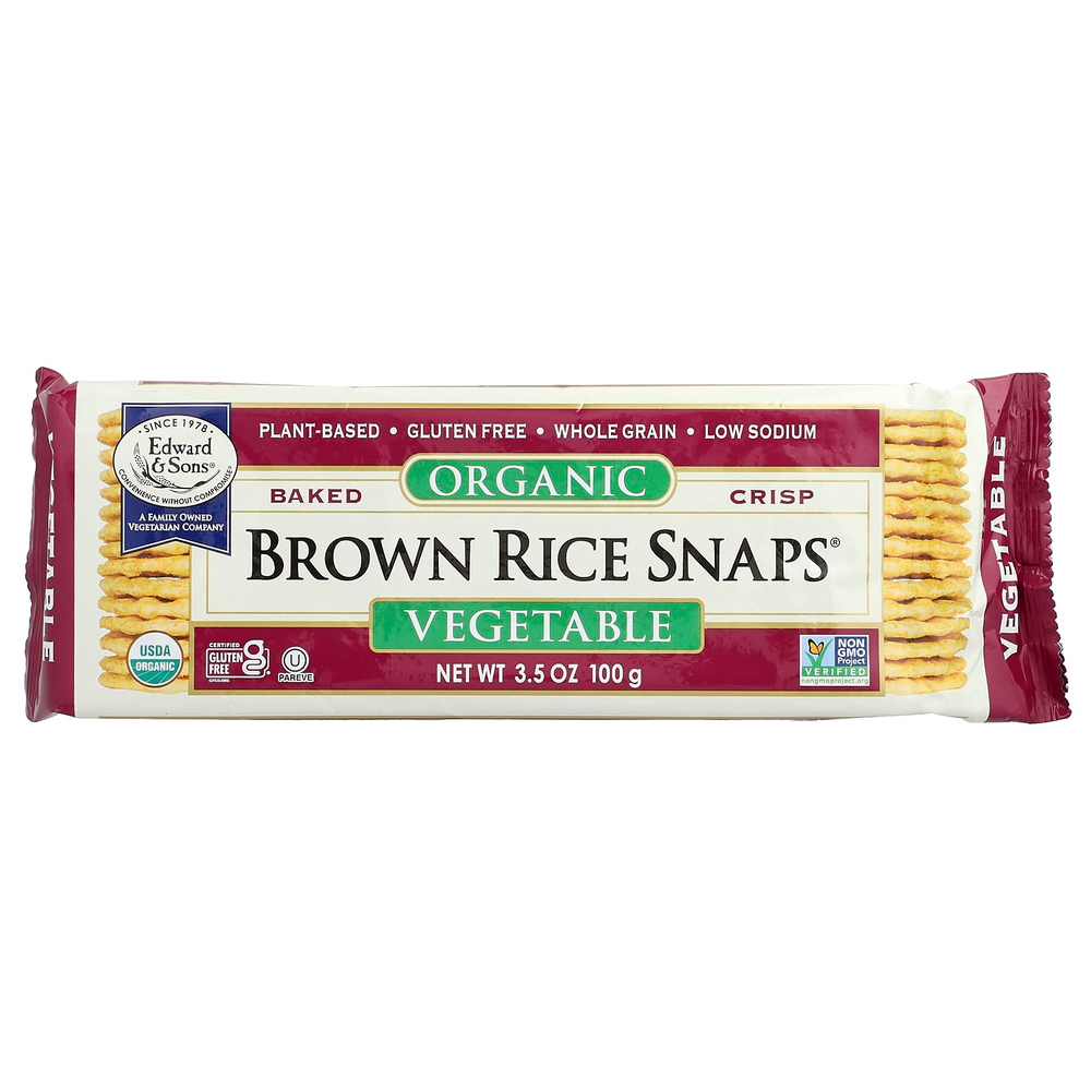 Edward & Sons, Organic Baked Crisp Brown Rice Snaps®, органический запеченный рис, овощи, 100 г (3,5 унции)