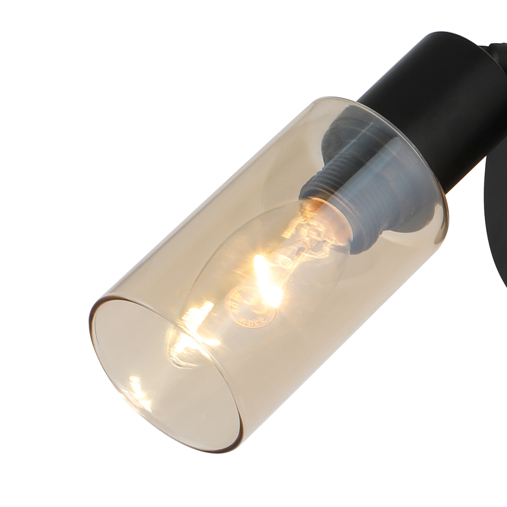 Настенный светильник (спот) 1x40Вт E14, металл/стекло, черный/янтарный