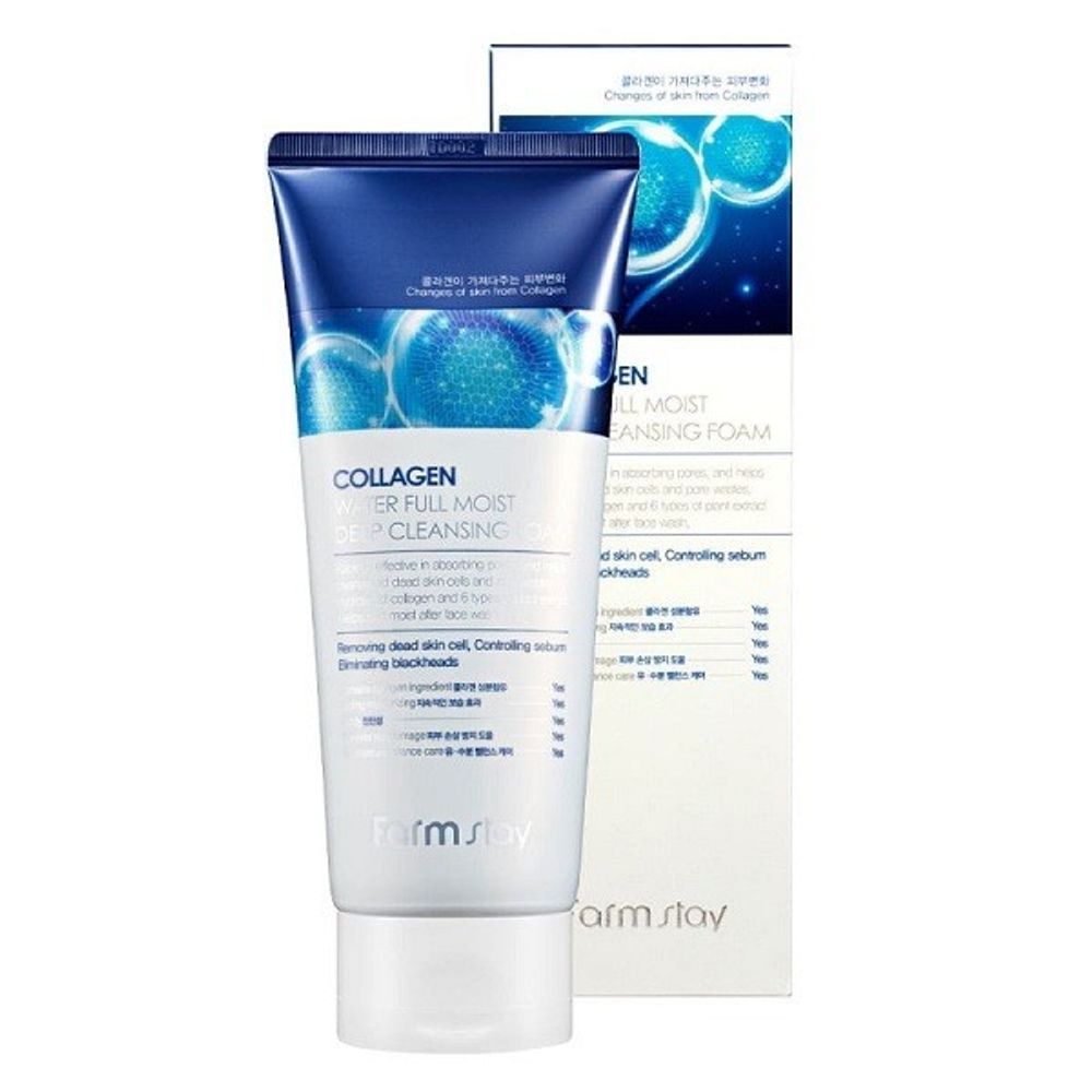 Farmstay пенка увлажняющая очищающая с коллагеном Collagen Water Full Moist Deep Cleansing Foam 180 мл
