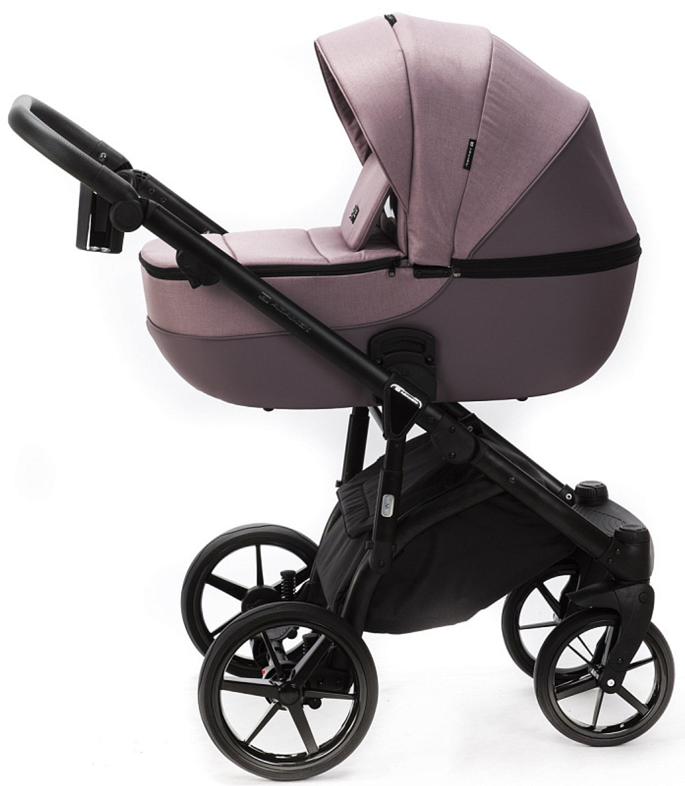 Детская коляска Adamex Bibione 2 в 1 BI-PS21/A (СЕРО-РОЗОВ+СИРЕНЬ ПЕРФ.КОЖА)