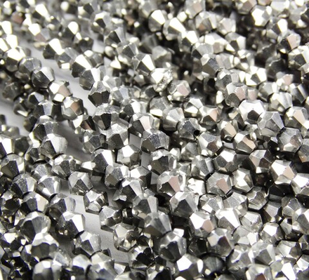 ББЛ001НН3 Хрустальные бусины "биконус", цвет: серебро металлик, размер 3 мм, кол-во: 95-100 шт.