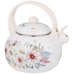 ЧАЙНИК AGNESS ЭМАЛИРОВАННЫЙ СО СВИСТКОМ, СЕРИЯ "ДВОРЦОВЫЙ ПАРК"2,2Л, ИНДУКЦИОННОЕ ДНО