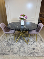 Круглый раздвижной стол "Черный мрамор", и стулья "Бостон" пыльная роза