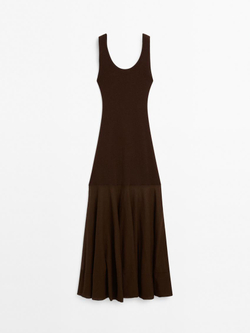 Massimo Dutti Трикотажное платье из смеси хлопка и шелка - Studio, коричневый