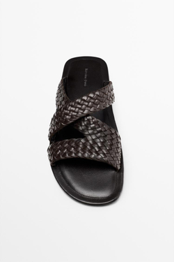 Massimo Dutti Кожаные плетеные сандалии на платформе, коричневый