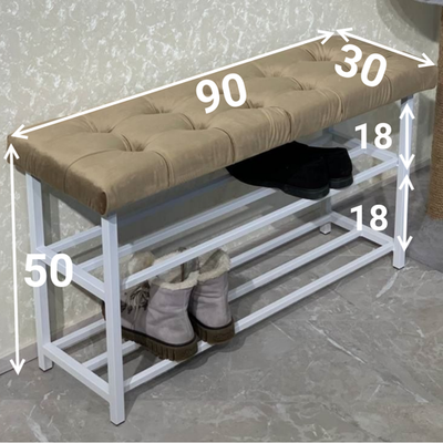 Обувница с сиденьем 90 см светло-коричневая на белом каркасе