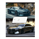 Тетрадь 12л., линия, Alingar, скрепка, блок офсет, 100% белизна, мелованный картон (стандарт), "Люксовые авто"