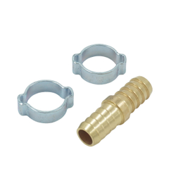 OPT-71212HH Штуцер соединительный латунный елочка-елочка 12 × 12 мм, 2 обжимных оцинкованных стальных хомута