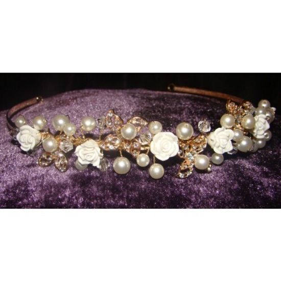 Диадема стразы,цветочки,горный хрусталь, жемчуг Высота: 3см Цвет: золото "Летто" (Итальянский дизайн) №1033.611