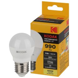 Лампа светодиодная Kodak LED P45-11W-830-E27 K 11Вт шар теплый белый свет Е27 | Kodak