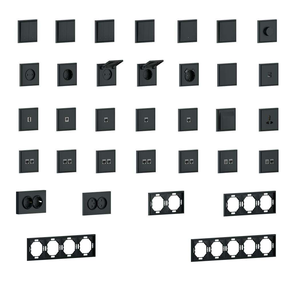 Накладка для розетки Schuko с зарядным устройством USB A+C, со шторками 16A 250В, черный графит, серия S08