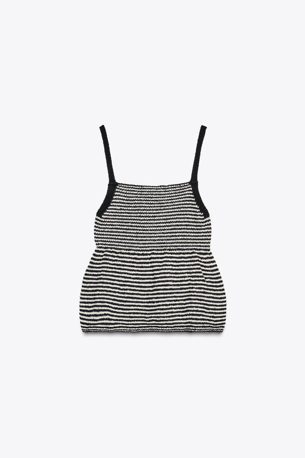 ZARA ТРИКОТАЖНЫЙ ТОП В ПОЛОСКУ С БАСКОЙ, ПОЛОСКИ