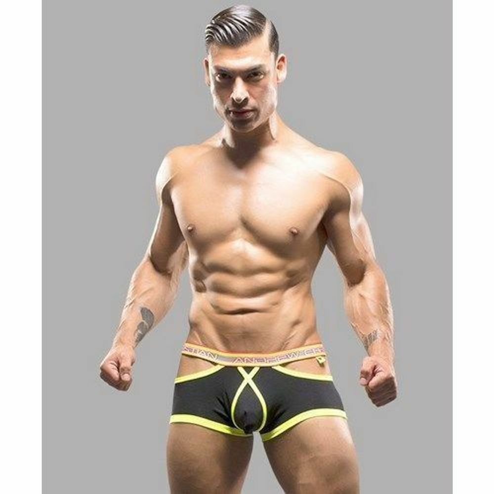 Мужские трусы боксеры черные с вырезами по бокам Andrew Christian Glow Elastic Push Boxers BLACK