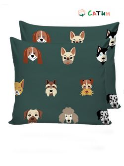 Наволочка комплект 2шт сатин Milky Garden "Dogs " 70x70 см на молнии