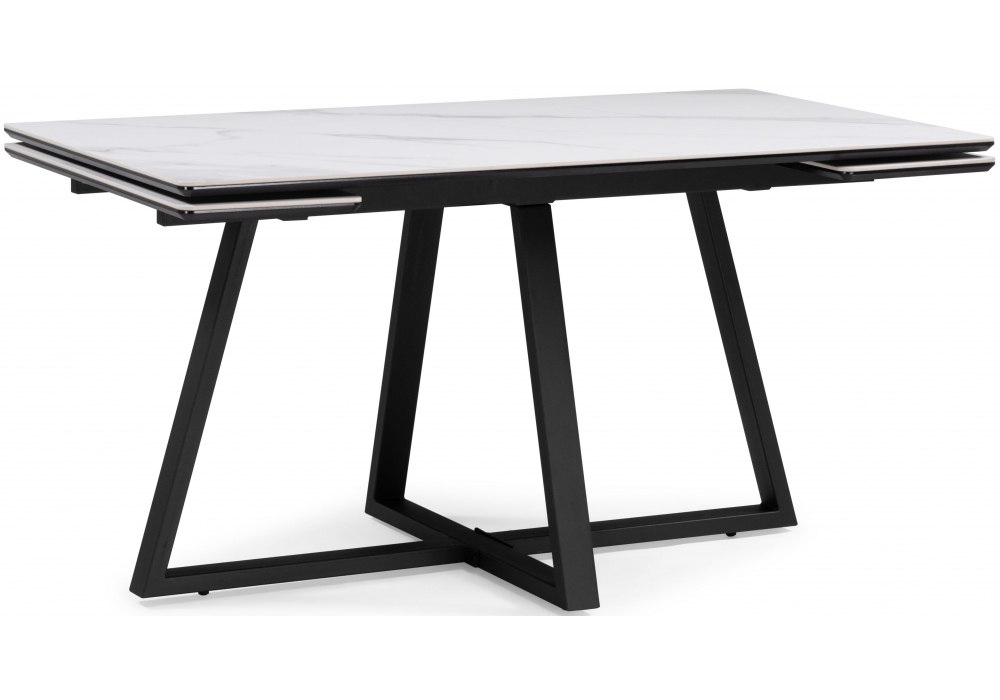 Керамический стол Woodville Памелла 120(180)х80 snow alpin, черный, ножки черные