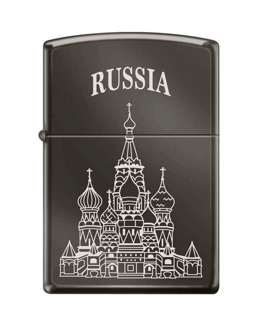 Легендарная классическая американская бензиновая широкая зажигалка ZIPPO Classic Black Ice® Chrome™ Собор Василия Блаженного чёрная  из латуни и стали ZP-150 ST BASIL