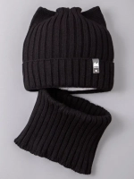 Шапка для девочки осенняя c ушками и снуд