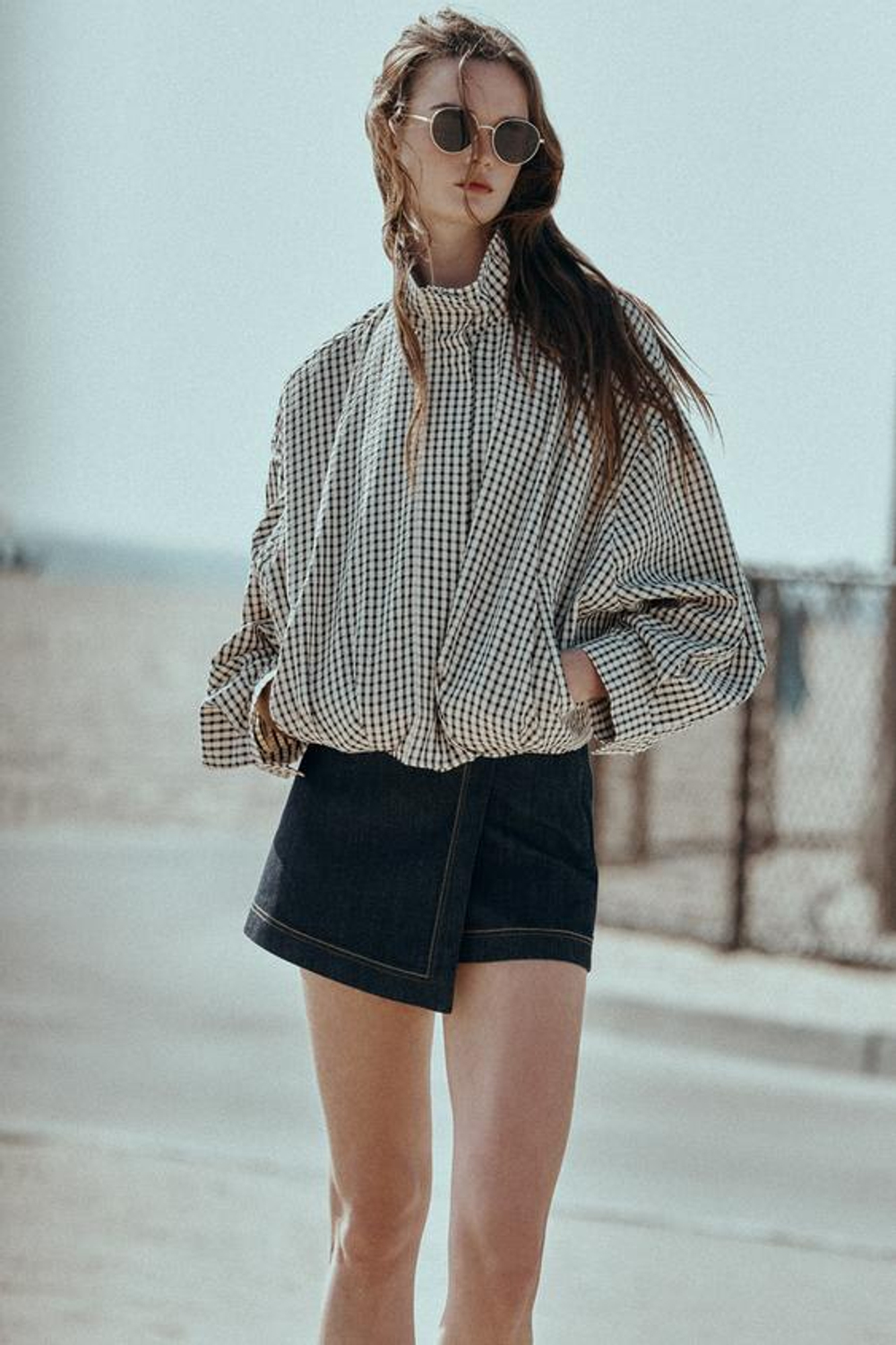 ZARA БОМБЕР В КЛЕТКУ, ЧЕРНЫЙ/ЭКРЮ