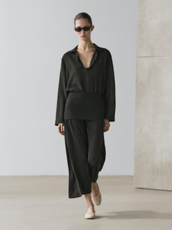 Massimo Dutti Струящаяся юбка миди с контрастными деталями, черный