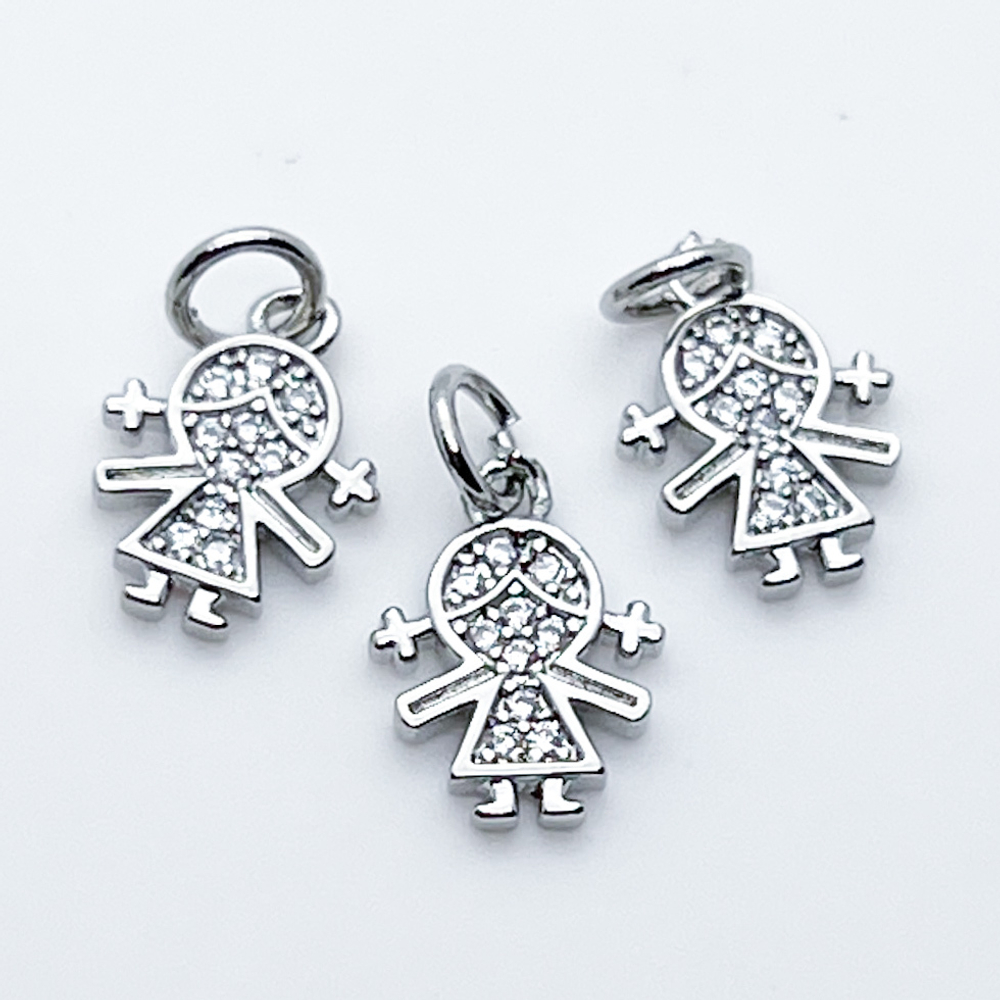 Подвеска Девочка, цвет серебро (родий), фианиты, размер 12*9 мм, цена за 1 шт