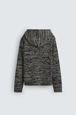 ZARA ВЯЗАНЫЙ КАРДИГАН С КАПЮШОНОМ, ЧЕРНЫЙ