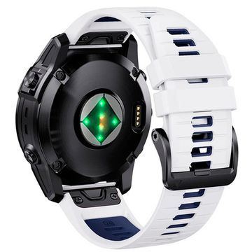 Ремешок двухцветный QuickFit 26 мм для Garmin Fenix 7x/6x/5x/5x plus/3, Descent, Tactix, Enduro, D2, Instinct 2X силиконовый (Белый/синий)