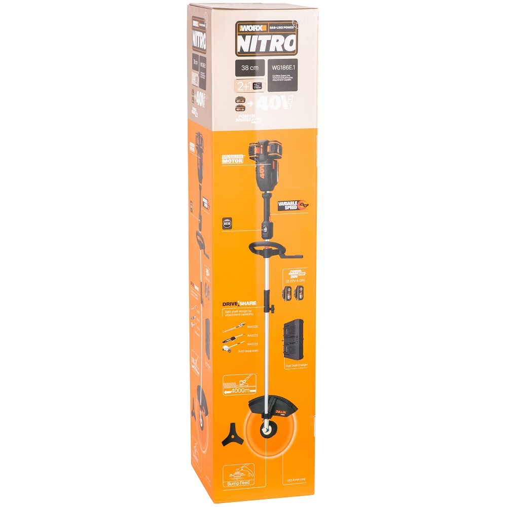 Триммер WORX NITRO WG186E.1 40V 4.0Ач аккумуляторный