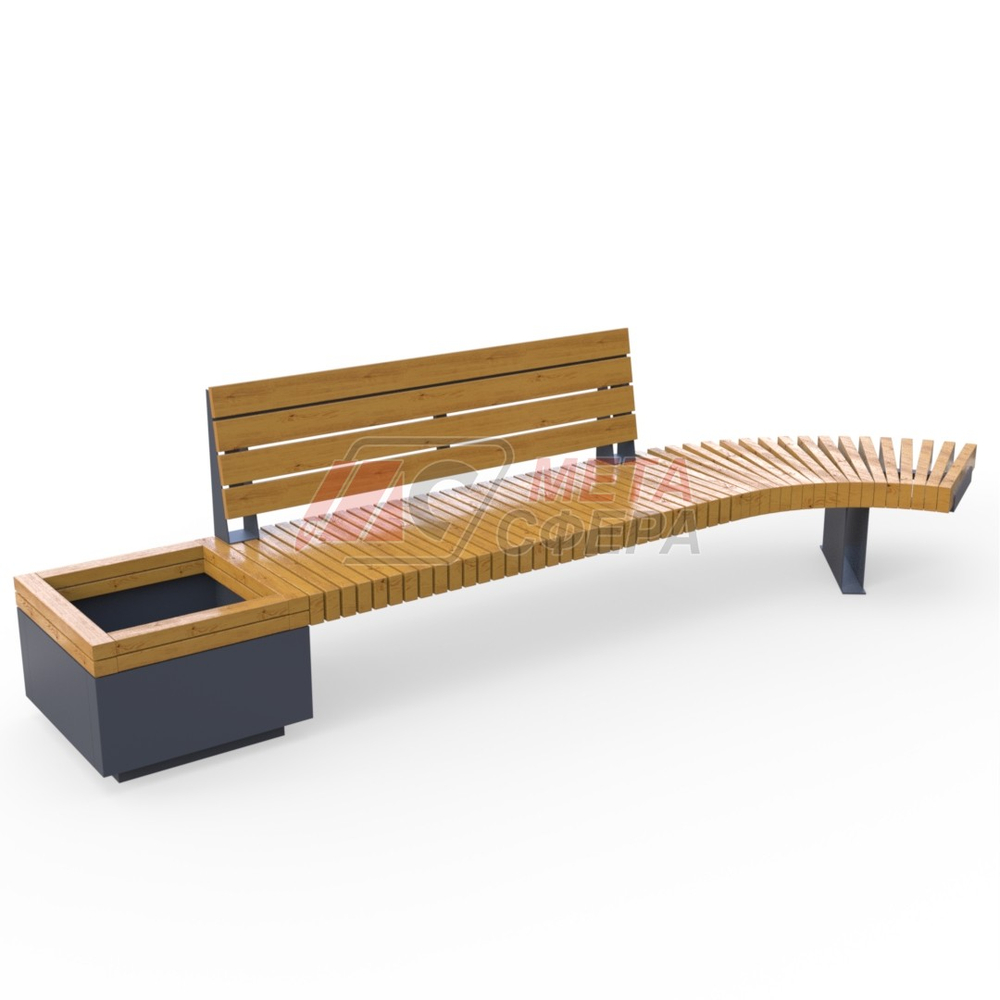 Скамейка Rail Road 03 с вазоном и поворотом