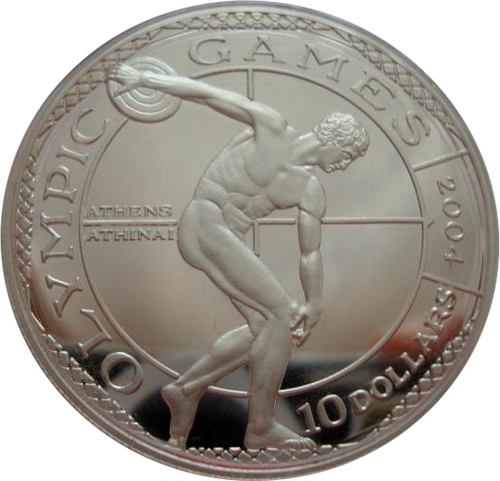 О-ва Кука 10 долларов 2001 Дискобол Метания диска Олимпиада Афины 2004 СЕРЕБРО