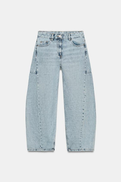 ZARA ДЖИНСЫ ZW COLLECTION ANKLE BALLOON СО СРЕДНЕЙ ПОСАДКОЙ, ГОЛУБОЙ